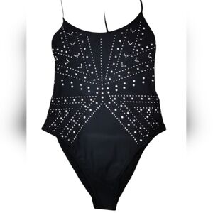 Xhilaration Black Studded One Piece Swimsuit Strappy Back Size L